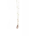 Detail of gold beaded chain necklace with a natural seashell pendant on white background - Gold Cowrie Style (YN1053-D)