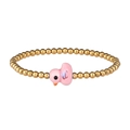 Detail of beaded bracelet with gold stainless steel balls and pink ceramic duck pendant - Gold Pink Duck