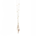 Detail of gold bead chain necklace featuring a wire-wrapped natural conch shell pendant - Gold Spiral Style (YN1053-E)