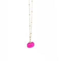 Detail of rose pink shell pendant with gold edging and beaded golden chain necklace - Rose Pink Scallop Style (YN1053-M)