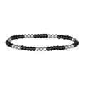 Detalle de pulsera de cuentas con cuentas negras lisas y cuentas de metal plateado sobre blanco - Negro (Cuentas Plateadas)