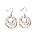 Macro shot of tricolor triple hoop earrings with gold, silver, and rose gold hammered texture - Rose Gold Silver Gold Tricolor