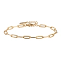 Close-up of gold stainless steel paperclip chain bracelet with lobster clasp and logo tag - 10mm Wide Paperclip Bracelet (YB1171G-10mm Gold)