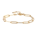 Close-up of golden stainless steel paperclip chain bracelet with adjustable lobster clasp - 14mm Wide Paperclip Bracelet (YB1171G-14mm Gold)