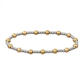 Detalle de pulsera elástica con cuentas de acero inoxidable chapado en oro 18K - Estilo Alterno de Cuentas Redondas de 3mm y 5mm (YB-1078MIX) / 17.6cm / Multicolor