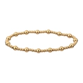 Detalle de una pulsera de acero inoxidable bañada en oro de 18K con cuentas pulidas variadas - Estilo Alterno de Cuentas Redondas de 3mm y 5mm (YB-1078G) / 17.6cm / Dorado