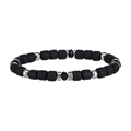 Detailed view of matte black cylindrical beads and polished silver accent spheres on the bracelet - Black