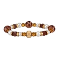 Dettaglio del bracciale vintage con perle d'ambra, madreperla e motivi leopardati - Combinazione di Perline Multistrutturate (Effetto Perla)