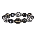 Detalle de cuentas de resina con estampado de leopardo y corazón en una pulsera de cuentas - Estampado de Leopardo Negro Gris (Cuentas Plateadas)
