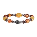 Dettaglio di perle in resina ambra leopardata con ciondolo a testa di Buddha argento - Ciondoli Testa di Buddha Argento Vintage