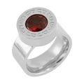 Silver ring featuring a round red gemstone center and Greek key pattern engraving - US 6 / Silver Style (JDLR37S)