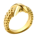 Golden titanium ring with X-shape cross design and textured bead detail finish - US 6 / Beaded Embossed Style (MSXRMW1433G)
