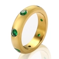 Ring aus 18K vergoldetem Edelstahl mit runden grünen Zirkonia-Edelsteinen - US 6 / Gold Grüner Stein