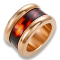 Modern 18K rose gold plated stainless steel spinning ring with dark tortoiseshell inlay - US 7 / Rose Gold