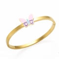 Adjustable gold butterfly bangle with pink, blue and purple enamel butterfly charm - Bangle / Gold