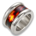 Polished silver stainless steel spinner ring with dark tortoiseshell resin inlay - US 7 / Steel Ring
