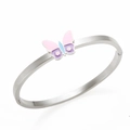 Polished silver butterfly bangle with colorful enamel wings and star details - Bangle / Steel