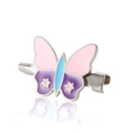 Schmetterling Schmuckset in Rosa und Lila Emaille mit Basis aus Edelstahl - Brosche / Stahlfarben