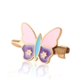 Vergoldetes Schmetterling Schmuckset mit pinkem blauem und violettem Emaille Design - Brosche / Roségold
