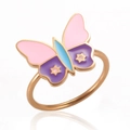 Rosafarbener und violetter Schmetterlings-Emaille-Ring in Goldoptik mit Sterndetails - US 7 / Roségold