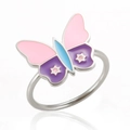 Silberner Schmetterlingsring mit buntem Emaille in Rosa und Blau und Sternendetails - US 7 / Stahlfarben
