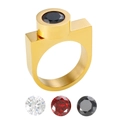 Gold stainless steel ring with screw-on black stone and interchangeable gem options - US 7 / Gold