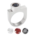 Stainless steel screw ring with interchangeable black, white, and red gemstones - US 7 / Silver