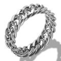 Polished silver cuban chain style stainless steel ring with minimalist link design - US 7 / Cuban Chain Style (R811S) / Silver