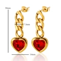 Pendientes de cadena dorada con colgantes de corazón de circonita roja, longitud de 30 mm - Pendientes Corazón Rojo (MSXEJH0342GR)
