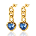 Elegantes pendientes de cadena cubana dorada con una piedra de cristal en forma de corazón - Pendientes Corazón Azul (MSXEJH0342GB)