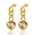 Pendientes de eslabón cubano dorado con circonitas transparentes de corazón - Pendientes Corazón Blanco (MSXEJH0342GW)