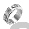 Stainless steel spinning ring featuring embossed sun moon and star patterns in silver - US 7 / Steel Color (R826G)