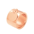 Polished rose gold stainless steel wide ring with a round hanging metal pendant - US 7 / Rose Gold