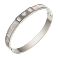 Silver stainless steel bangle with mother of pearl inlay and hollow heart design - Shell Inlay Heart Hollow Style (B448S)
