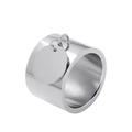 Minimalist wide silver stainless steel ring with a polished circular charm pendant - US 7 / Silver