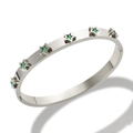 Silver bangle with green emerald-cut gemstones set in star-shaped studs on polished steel - Steel Color Star Green Rhinestone Bangle