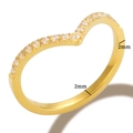 Elegant 18K gold plated V-shaped stainless steel ring with zircon stones, 2mm band width - US 6 / Gold with Zirconia