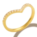 Elegant gold V-shaped heart ring with sparkling pavé zircons in minimalist style - US 5 / Gold with Stone