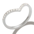 Detailed view of V-shaped stainless steel ring with micro-paved white zircons - US 5 / Steel with Stone