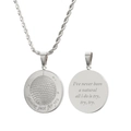 Detail of silver disco ball pendant with shining just for you text on a rope chain - Silver Tone Double Sided Round Plate Necklace