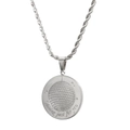 Silver stainless steel disco ball pendant necklace with rope chain and engraving - Silver Tone Single Sided Round Plate Necklace