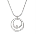 Minimalist snake chain necklace with silver double circle geometric crystal pendant - Steel Color Double Circle Necklace