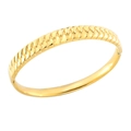 Classic 18K gold plated twisted cable open bangle for women with fish scale texture - Embossed Fish Scale Overlay Design (507 Gold Bangle)