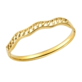 Polished 18k gold plated wave bangle with hollow leaf pattern and hinge closure - Hollow Oval Leaf Pattern Wave (503 Gold Bangle)