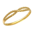 Classic braided 18K gold plated titanium steel open bangle with twisted stripe texture - Wheat Texture Double Line Cross (504 Gold Bangle)