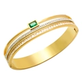 Three-layer gold-plated bangle featuring a central green emerald and white zircon accents - Gold
