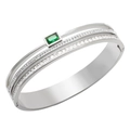 Elegant multi-layer silver-toned bracelet with emerald-cut green stone and zircon rows - Steel