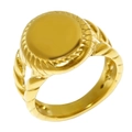 18K gold plated stainless steel signet ring with elegant oval twisted rope edge design - US 6 / Gold