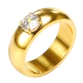 Bague en acier titane doré poli avec un diamant solitaire brillant serti à quatre griffes - US 6 / Or avec Strass Clair (MSXRJMG1470G)