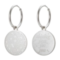 Silver stainless steel hoop earrings with disco ball and engraved shining pendant - Silver Disco Ball Engraved Style (MSXEJH1255S)